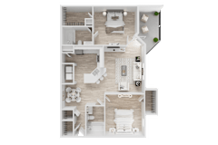 Floor plan with two bedrooms and balcony at Trailside at Greenline Apartments, Cordova, 38018