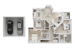 3D floor plan with two story layout and attached garage at Trailside at Greenline Apartments, Tennessee, 38018