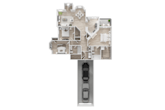 3D floor plan with two car garage and staircase at Trailside at Greenline Apartments, Cordova, TN