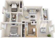 2 Bed 2 Bath Floorplan B at Mill House at East Cobb, Marietta, GA