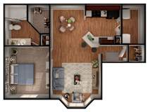 1 bed 1 bath Park Floor Plan at Park Hudson Place Apartments, Bryan, TX, 77802