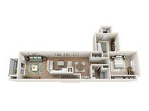 Floor plan B1, The Daytona, a 2-bed, 1-bath 1,137 SF apartment in St. Petersburg, FL
