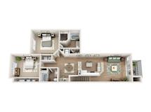 Floor plan B8, The Jupiter, a 2-bed, 2-bath 1,260 SF apartment in St. Petersburg, FL