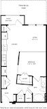 a floor plan of a studio apartment with a bedroom and a living room
