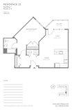 One bedroom floor plan with balcony layout at Pier Village Apartments, Long Branch, NJ 7740