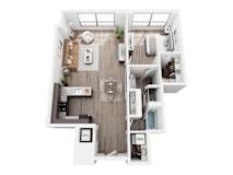 A top down view of a modern apartment layout.