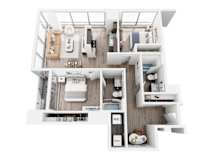 A top down view of a modern apartment layout.