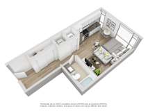 a floor plan of a small apartment with a kitchen and a living room