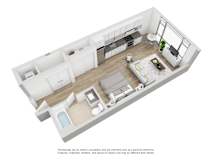 a large open living room with a kitchen and dining area