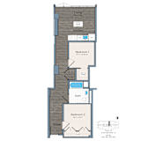2-bedrom floorplan at Lex at Waterfront Station at the Southwest Waterfront with plank flooring, walk-in closet, in-home washer and dryer and moveable kitchen island.