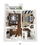 One bedroom 3D floor plan layout at Emilia Apartments, Texas, 78006
