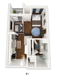 Studio floor plan with efficient layout at Emilia Apartments, Boerne, Texas