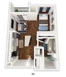 Studio apartment 3D floor plan layout at Emilia Apartments, Boerne