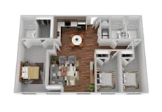 Three bedroom floor plan with open layout at Lofts on Main Apartments, Texas