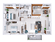 a 3d rendering of a floor plan of a house
