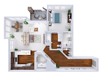 a floor plan of a house with a bedroom and a living room