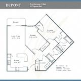 a floor plan for a condo with two bedrooms and two baths