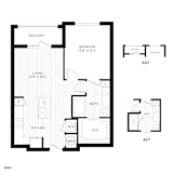 A drawing of a floor plan for a two-bedroom apartment.