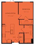 1 bedroom 1 bath apartment floor plan at Bridge at Windsor Park Apartments, Austin, 78723