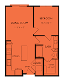 1 bedroom 1 bath floor plan at Bridge at Windsor Park Apartments, Austin, Texas
