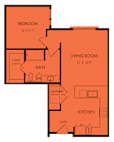 One bedroom apartment layout with balcony access at Bridge at Windsor Park Apartments, Austin, Texas
