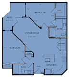 Two bedroom two bathroom floor plan layout at Bridge at Windsor Park Apartments, Austin