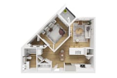 3D furnished one bedroom floor plan layout 2 at Matador Apartments, Austin, 78745