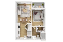 3D furnished one bedroom floor plan 1 at Matador Apartments, Austin