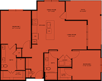 2 bedroom 2 bath floorplan with patio at Bridge at Saffron Apartments, Austin
