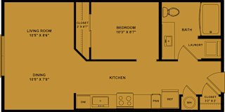 1 bed 1 bathroom floorplan at Bridge at Saffron Apartments, Texas