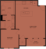 One bedroom floor plan with patio at Northwoods Apartments, Spring