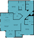 Two bedroom two bath apartment floor plan at Northwoods Apartments, Texas, 77388