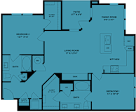 Two bedroom two bath apartment floor plan at Northwoods Apartments, Spring, TX 77388