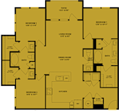 Three bedroom floor plan with dual bathrooms at Northwoods Apartments, Spring, TX