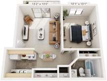 1 bed 1 bath floorplan at Brookside Apartments, Springfield, Michigan