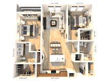 3D floor plan showing two bedroom apartment layout at 3 Notch'd Flats Apartments, Henrico, Virginia