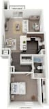 One bedroom 1 bathroom floorplan at Copper Creek Homes Apartments, Kansas, 67101