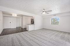 Enlarged living room with ceiling fan at Dupont Lakes Apartments in Fort Wayne, IN