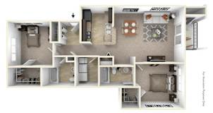 2Bed 2Bath Floor Plan at Badger Canyon Apartments, Kennewick, Washington