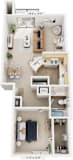 One Bedroom End GR 3D Floorplan at Gull Prairie/Gull Run Apartments and Townhomes, Kalamazoo, 49048