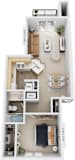 One Bedroom Traditional - GR 3D Floorplan at Gull Prairie/Gull Run Apartments and Townhomes, Kalamazoo, 49048