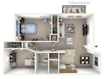 2-Bed/1-Bath, Iris Floor Plan at Stone Ridge, Wixom, Michigan