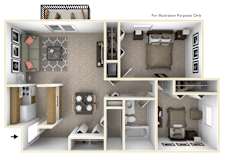 2-Bed/1-Bath, Iris View Floor Plan at Stone Ridge, Wixom, 48393