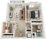 Classic One Bedroom 3D Floor Plan at Irish Hills Apartments, South Bend, IN