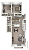 2-Bed/1-Bath, Lily Floor Plan at The Springs Apartment Homes, Novi, MI