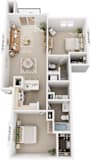 Two Bedroom 3D Floor Plan at Limestone Creek Apartment Homes, Alabama, 35756