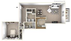 1-Bed/1-Bath, Malva Floor Plan at Northport Apartments, Macomb, Michigan