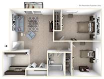 2-Bed/1-Bath, Marigold Floor Plan at Timberlane Apartments, Peoria, IL