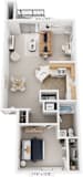 One Bedroom End 3D Floor plan at North Pointe Apartments, Indiana, 46514