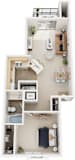 One Bedroom 3D Floor Plan at Oak Shores Apartments, Oak Creek